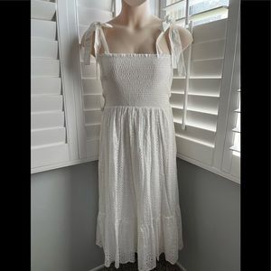 Smocked MIDI Eyelet White Dress